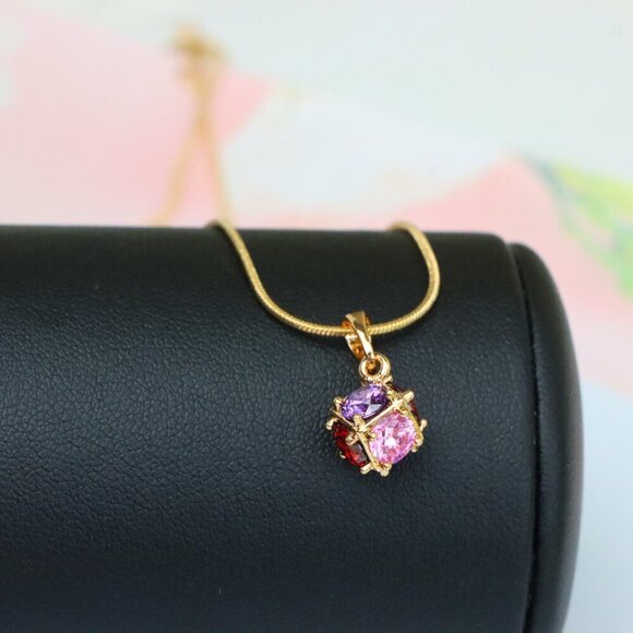 "Cube Design Rose Gold Pendant with Multicolor Stones, XPPT1563 - Picture 3 of 13